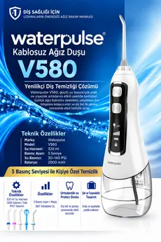 waterpulse Kablosuz Pro V580 Water Flosser 320ml Taşınabilir Diş/protez Bakım Ve Ağız Duşu Beyaz