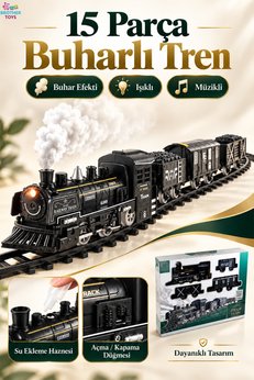 Brother Toys Duman Çıkartan Büyük Boy Pilli Sesli Ve Işıklı 15 Parça Klasik Buharlı Tren Oyuncak Lokomotif Seti