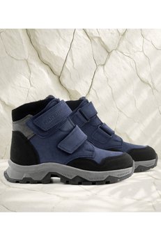 Ortopedikal Rakerplus 8053-Ls Lacivert-Siyah Trekking % 100 Deri Cırtlı Kürklü Erkek Çocuk Bot