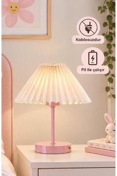 burenze Pink Abajur Pembe Gövde Umbrella Şapkalı Kablosuz Pilli Abajur