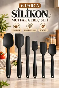 Kitchen Beauty 6lı Takım Yanmaz Yapışmaz Mutfak Pasta Slikon Yumurta Fırçası Kaşık Bıçak Spatula Seti
