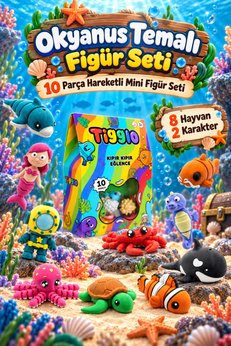 By Kidchen Tigglo Okyanus Hayvanları 10'lu Hareketli Mini Figür Oyuncak Seti