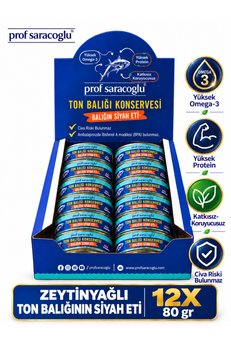 prof saracoğlu Zeytinyağlı Ton Balığı 12'li Balığın Siyah Eti Omega 3 Protein