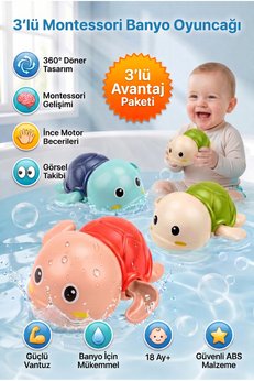 CARA CARO 3'lü Kurmalı Yüzebilen Kaplumbağa Banyo Oyuncak Seti - 18 Ay+ BPA İçermez Bebek Duş Eğlencesi Hediye