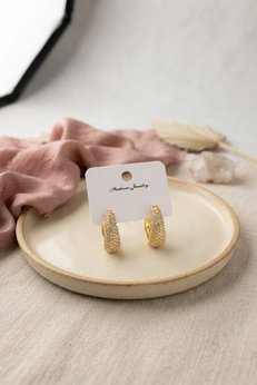 Evimdeyokyok Gold Renk Zirkon Taşlı Damla Halka Model Kadın Küpe Tj-Bkp12150
