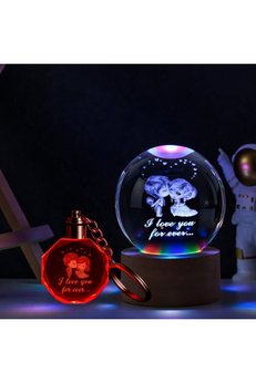 Evimdeyokyok Renk Değiştiren Sevgililer Temalı Cam Küre Ve Işıklı Kristal Anahtarlık