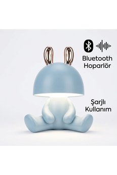 avizemeydanı Avize Meydanı Bluetooth Hoparlörlü Tavşan Figürlü Şarjlı Bebek Ve Çocuk Odası Gece Lambası