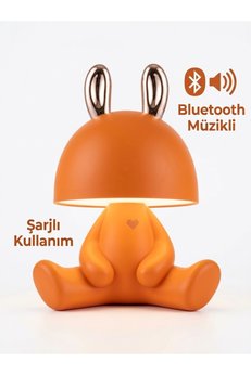 avizemeydanı Avize Meydanı Sevimli Turuncu Tavşan Tasarımlı Kablosuz Bluetooth Speaker Işıklı Gece Lambası Masa Lambası
