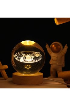 Evimdeyokyok Gezegenler Temalı Ahşap Altlıklı Işıklı Cam Küre
