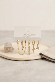 Evimdeyokyok Gold Renk Pirinç Zirkon Taş Kutup Yıldızı Detaylı 6 Lı Küpe Kombin Seti Tj-Bkp12134