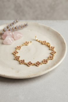 Evimdeyokyok Gold Renk Pembe Zirkon Taşlı Yonca Model Kadın Bileklik Tj-Bb8890