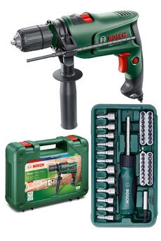 Bosch Darbeli Matkap 600 Watt 13mm + 46 Parça Vidalama Ucu Lokma Ucu Cırcır Tornavida Seti Cırcırlı