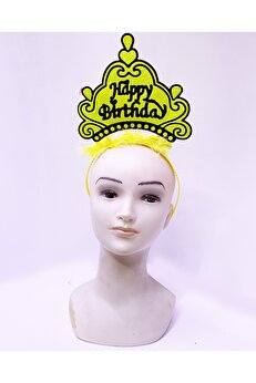 Go İthalat Happy Bi̇rthday Neon Sarı Renk Doğum Günü Tacı 24X15 Cm (4072)
