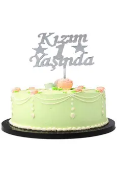 Go İthalat Kızım 1 Yaşında İlk Yaş Doğum Günü Parti̇si̇ Pleksi̇ Pasta Süsü Gümüş Renk (4107)