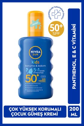 NIVEA SUN SPF50+ Çocuklar İçin Yüksek Güneş Koruyucu Vücut Spreyi 200ml Suya Dayanıklı E&C Vitamini