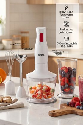 Sinbo SHB-3147 Çok Fonksiyonlu Blender Seti Doğrayıcı Çırpıcı Paslanmaz Çelik Uç ve Ölçü Kabı