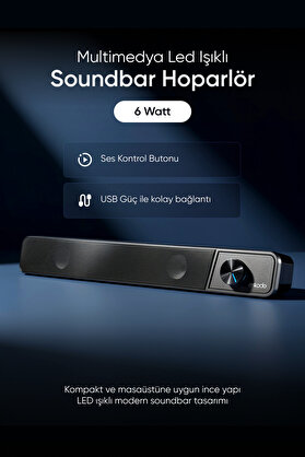 Mikado MD-69S Siyah 3Wx2 Led Işıklı Multimedia Soundbar Speaker