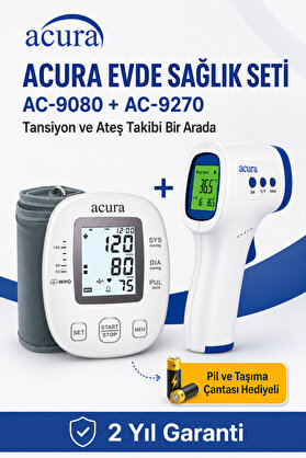 Acura Evde Sağlık Seti AC-9080 Koldan Tansiyon Aleti + AC-9270 Temassız Ateş Ölçer