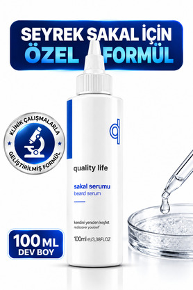 Quality Life 18 Aktifli Sakal Serumu - Bitkisel Sakal Bıyık Bakım Yağı Kompleksi - Köselik Sorunu - 100 ml Serum