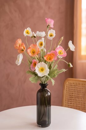 Yapay Çiçek Deposu Yapay Gelincik Dalı 60 cm 3lü SET Somon-Beyaz-Açık Pembe
