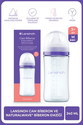 Lansinoh 240 ml Cam Biberon ve NaturalWave® Biberon Emziği