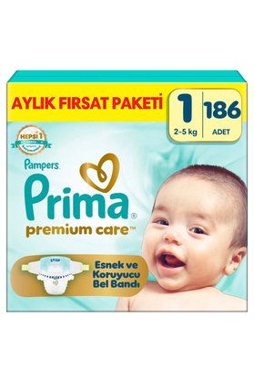 Prima Premium Care Aylık Fırsat Paketi 1 Numara 186 Adet Bebek Bezi