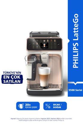 Philips 5500 Serisi LatteGo Tam Otomatik Espresso Makinesi 20 Sıcak ve Soğuk İçecek EP5543/80