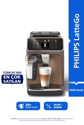 Philips LatteGo Tam Otomatik Espresso Makinesi 20 Sıcak ve Soğuk İçecek Silent Brew EP5544/80