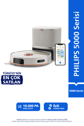 Philips 5000 Serisi Islak Kuru Robot Süpürge Yüksek Emiş Gücü Otomatik Boşaltma Beyaz XU5100/20