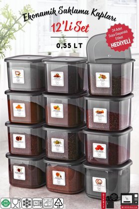 Nandy Home Etiketli 12 Adet 500 ml Ekonomik Kırılmaz Antrasit Saklama Kabı