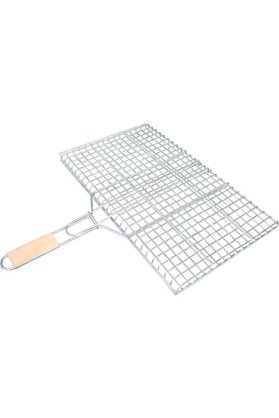 Trend Ahşap Saplı Mangal Izgarası Galvanizli Paslanmaz Kafes Demir 30 X 40 Cm
