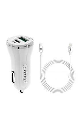  Araç Çakmaklık Şarj Başlığı 2 Usb 12-24V 18W Qc3.0+Pd Hızlı Şarj Aleti̇ Type-C Ios Kablo