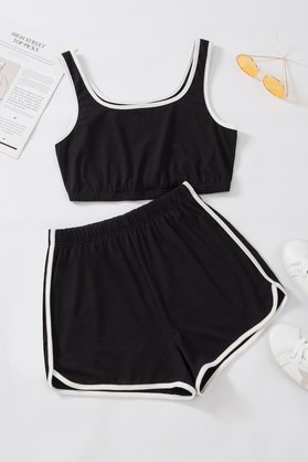 Imoda Kadın Siyah Askılı Crop Top Ve Şortlu Gecelik Takım
