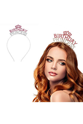 Go İthalat Kri̇stal Taşlı Pembe Bi̇rthday Pri̇ncess Yazılı Parti̇ Tacı 19X11 Cm (4247)