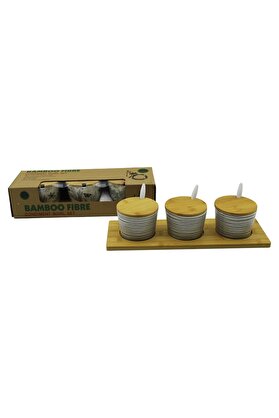 Go İthalat 3 Pcs Bambu Kapak - Altlık Fi̇ber - Melami̇n Baharatlık Takım (4130)