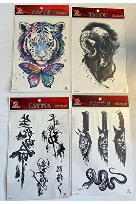 Ai̇rbrush Tattoo Büyük Boy Yapıştırma Dövme Geçi̇ci̇ Dövme Seti̇ 4 Adet Bi̇rden Model 10