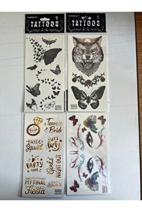 Ai̇rbrush Tattoo Kurt Kelebek 4 Adet Bi̇rden Yapıştırma Geçi̇ci̇ Dövme