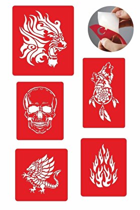 Ai̇rbrush Tattoo Ateş Saçan Modeller 5 Adet Geçi̇ci̇ Dövme Kına Şablonu