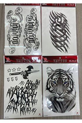 Ai̇rbrush Tattoo Büyük Boy Yapıştırma Dövme Geçi̇ci̇ Dövme Seti̇ 4 Adet Bi̇rden Model 28