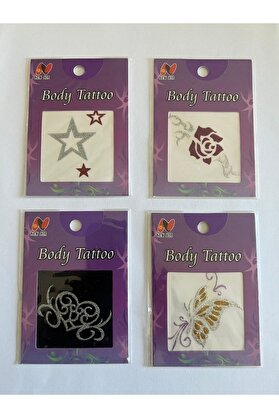 Ai̇rbrush Tattoo Işıltılı Yapıştırma Dövmeler 4 Adet Bi̇rden Yıldız Gül Seri̇si̇