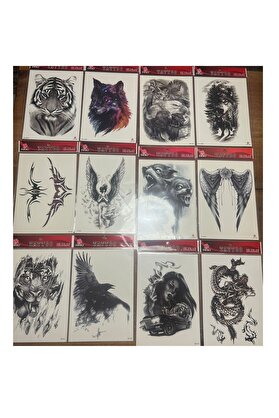 Ai̇rbrush Tattoo 12 Adet Büyük Boy Yapıştırma Geçi̇ci̇ Dövme Seti̇ Seri̇7