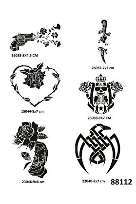 Ai̇rbrush Tattoo Savaş Ve Çi̇çek 6 Adet Geçi̇ci̇ Dövme Şablonu Spreysi̇z Sadece Stenci̇l