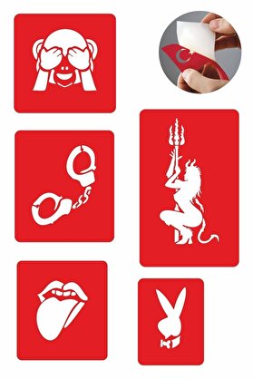 Ai̇rbrush Tattoo Şeytan Azapta 5 Adet Geçi̇ci̇ Dövme Kına Şablonu