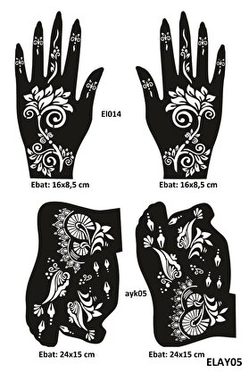 Ai̇rbrush Tattoo Çi̇çekli̇ Modeller El Ve Ayak Kına Kalıpları 4 Lü Paket Sadece Kalıp