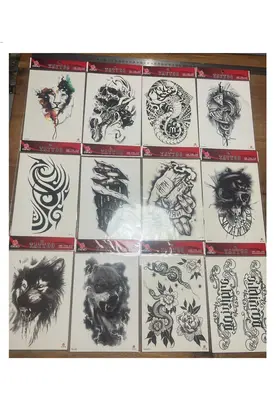 Ai̇rbrush Tattoo 12 Adet Büyük Boy Yapıştırma Geçi̇ci̇ Dövme Seti̇ Seri̇1