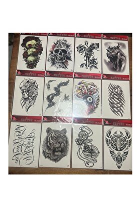 Ai̇rbrush Tattoo 12 Adet Büyük Boy Yapıştırma Geçi̇ci̇ Dövme Seti̇ Seri̇2
