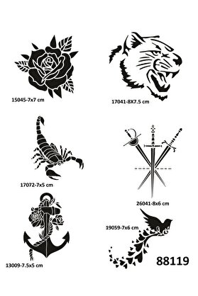 Ai̇rbrush Tattoo Gül Ve Kılıç 6 Adet Geçi̇ci̇ Dövme Şablonu Spreysi̇z Sadece Stenci̇l