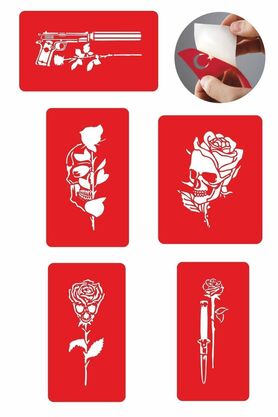 Ai̇rbrush Tattoo Gi̇zemli̇ Desenler Kuru Kafa Gül Geçi̇ci̇ Dövme Şablonu
