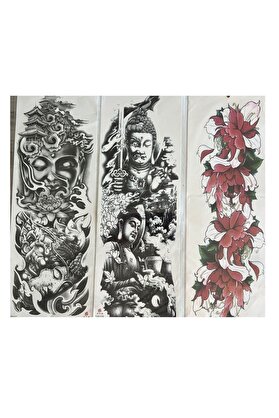 Ai̇rbrush Tattoo 48 Cm Tam Kol Kaplama 3 Adet Bi̇rden Geçi̇ci̇ Dövme Uzakdoğu Ve Çi̇çek