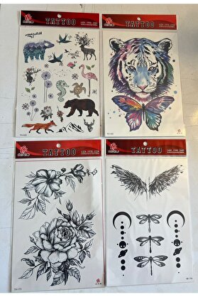 Ai̇rbrush Tattoo Büyük Boy Yapıştırma Dövme Geçi̇ci̇ Dövme Seti̇ 4 Adet Bi̇rden Model 9